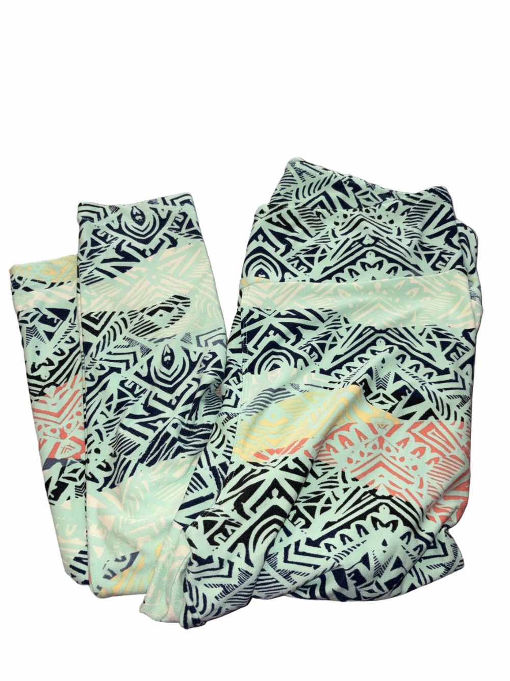 🆕💜 LuLaRoe Tall & Curvy Aztec Geometric Leggings Mint Navy Coral Stretch TC